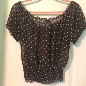 Dark Brown Polka Dot Women’s Top Size Small